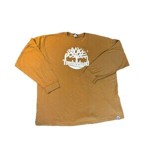 Timberland Logo Camel Beige T-shirt Tree Logo Long Sleeved Mens 3X Cotton